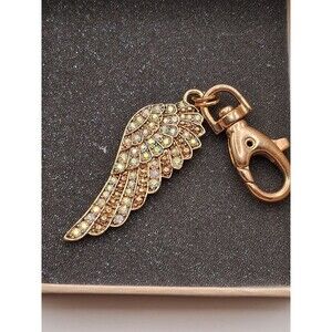 Kirks Folly Angel Wing Rhinestone Charm Key Chain Gold Tone in Box